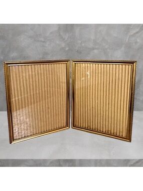 Vintage MCM Gold Tone Double Hinged Bi-Fold Picture Frames Each Holding 8”x10”